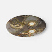 Steampunk, Uhren und Gänge Pappteller (Schrägansicht)