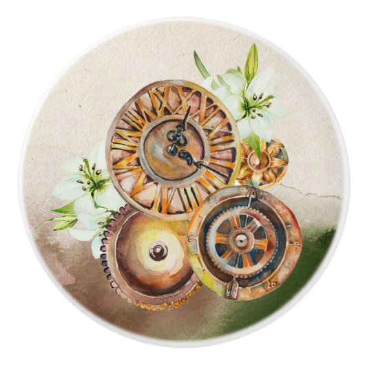 Steampunk-Uhrengeere | Vintage Schubknöpfe Puls Keramikknauf (Vorderseite)