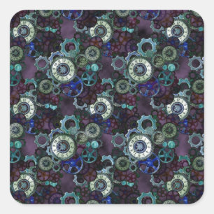 Steampunk-Uhrenteile - lila Druck von LeahG Quadratischer Aufkleber