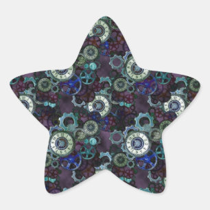 Steampunk-Uhrenteile - lila Druck von LeahG Stern-Aufkleber