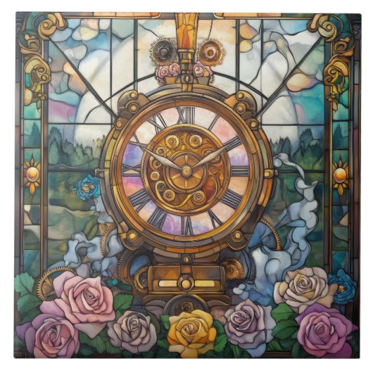 Steampunk-Uhrturm-Keramikfliese Fliese (Vorderseite)