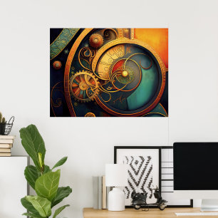 Steampunk-Uhrwerk-Abstraktes Design Poster
