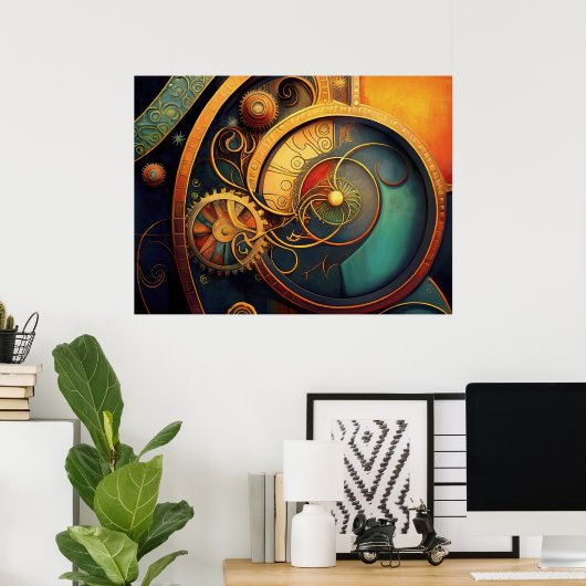 Steampunk-Uhrwerk-Abstraktes Design Poster (Heimbüro)