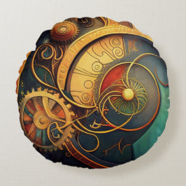 Steampunk-Uhrwerk-Abstraktes Design Rundes Kissen