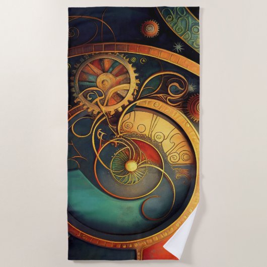 Steampunk-Uhrwerk-Abstraktes Design Strandtuch (Vorderseite)