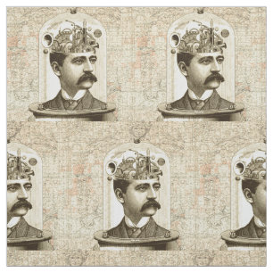 Steampunk Uhrwerk Gehirn Schnurrbart Mann Stoff