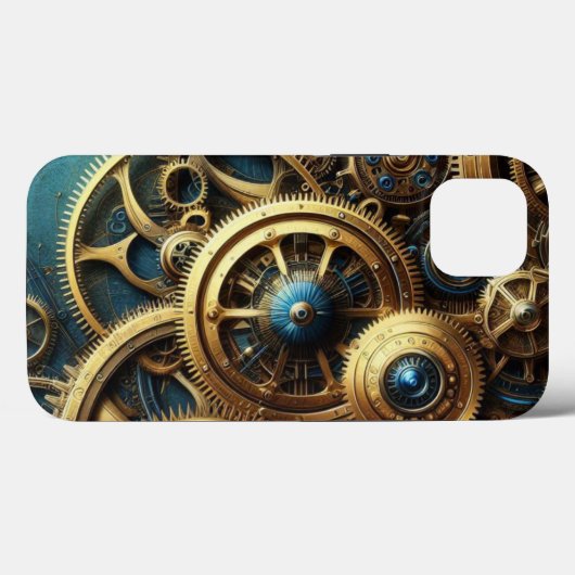 Steampunk-Uhrwerk Gold und Aquamarin Case-Mate iPhone Hülle (Rückseite (Horizontal))