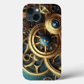 Steampunk-Uhrwerk Gold und Aquamarin Case-Mate iPhone Hülle (Rückseite)