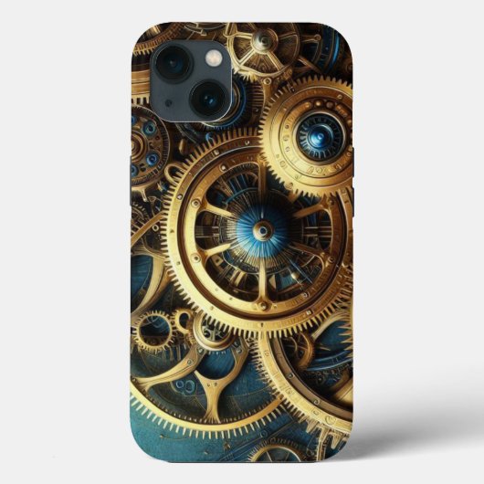 Steampunk-Uhrwerk Gold und Aquamarin Case-Mate iPhone Hülle (Rückseite)