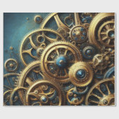 Steampunk-Uhrwerk Gold und Aquamarin Geschenkpapier (Flach)