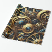 Steampunk-Uhrwerk Gold und Aquamarin Geschenkpapier (Ungerollt)