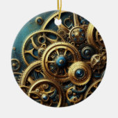 Steampunk-Uhrwerk Gold und Aquamarin Keramik Ornament (Vorne)