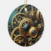 Steampunk-Uhrwerk Gold und Aquamarin Keramik Ornament (Links)