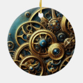 Steampunk-Uhrwerk Gold und Aquamarin Keramik Ornament (Hinten)