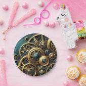 Steampunk-Uhrwerk Gold und Aquamarin Pappteller (Party)