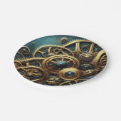 Steampunk-Uhrwerk Gold und Aquamarin Pappteller (Schrägansicht)