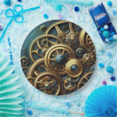 Steampunk-Uhrwerk Gold und Aquamarin Pappteller (Party)