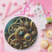 Steampunk-Uhrwerk Gold und Aquamarin Pappteller (Party)