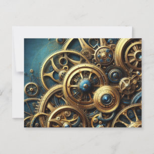 Steampunk-Uhrwerk Gold und Aquamarin Postkarte