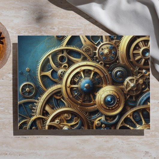Steampunk-Uhrwerk Gold und Aquamarin Seidenpapier