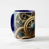 Steampunk-Uhrwerk Gold und Aquamarin Tasse (Vorderseite Links)