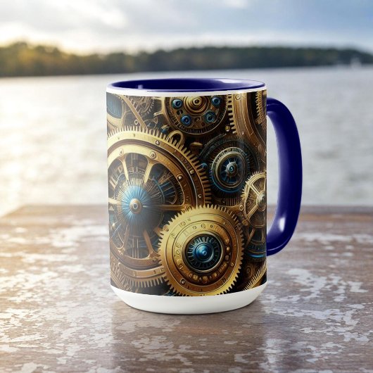 Steampunk-Uhrwerk Gold und Aquamarin Tasse