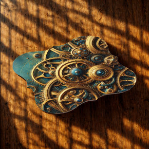 Steampunk-Uhrwerk Gold und Aquamarin Untersetzer