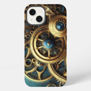 Steampunk Uhrwerk Gold und Türkis iPhone 13 Hülle