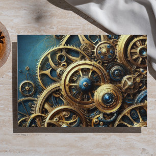 Steampunk Uhrwerk Gold und Türkis Seidenpapier