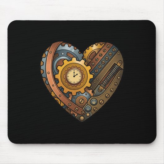 Steampunk-Uhrwerk-Herz mit Zahnrädern und Zeitmoti Mousepad (Vorne)