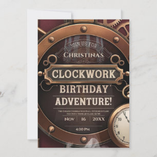 Steampunk-Uhrwerk-Vintage-Geburtstagsfeier Einladung