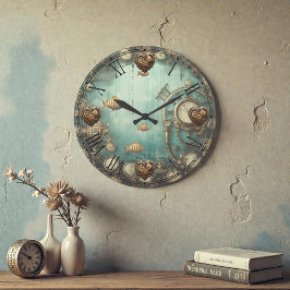 Steampunk-Uhrwerk-Wanduhr unter Wasser Große Wanduhr