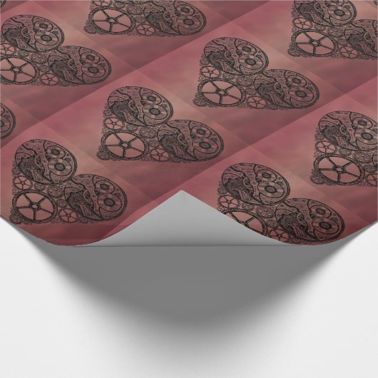 Steampunk-Uhrwerke und Zahnrad-Herz Geschenkpapier (Ecke)