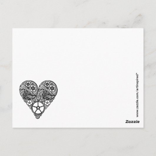 Steampunk-Uhrwerke und Zahnrad-Herz Postkarte (Rückseite)