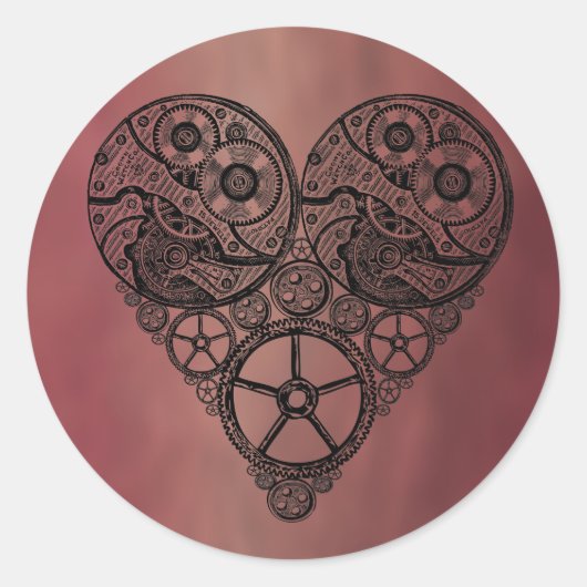 Steampunk-Uhrwerke und Zahnrad-Herz Runder Aufkleber (Vorderseite)