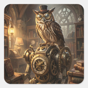 Steampunk-Uhu-Uhrwerk-Kunst-Aufkleber Quadratischer Aufkleber