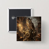 Steampunk-Uhu-Uhrwerk-Kunst-Knopf Button (Vorne & Hinten)