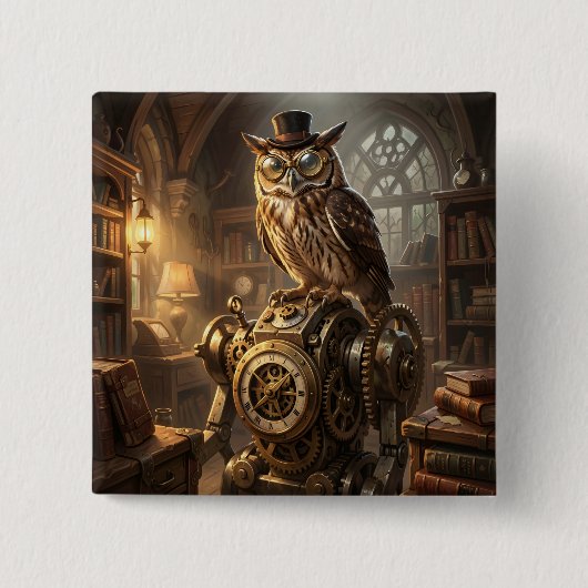 Steampunk-Uhu-Uhrwerk-Kunst-Knopf Button (Vorderseite)