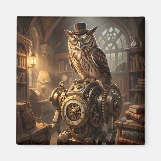 Steampunk-Uhu-Uhrwerk-Kunstmagnet Magnet (Vorne)