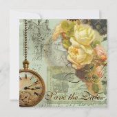 Steampunk und Gelbe Rosen Save The Date (Rückseite)