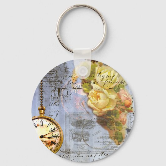 Steampunk und Gelbe Rosen Schlüsselanhänger (Vorderseite)