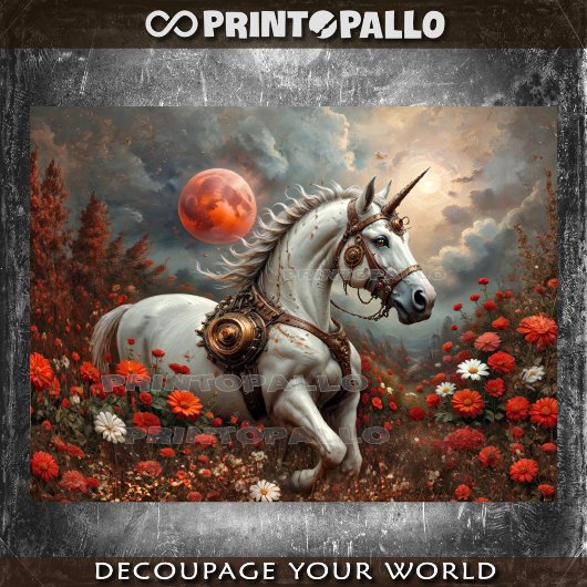 Steampunk Unicorn auf dem Zauberplaneten der Blume Seidenpapier