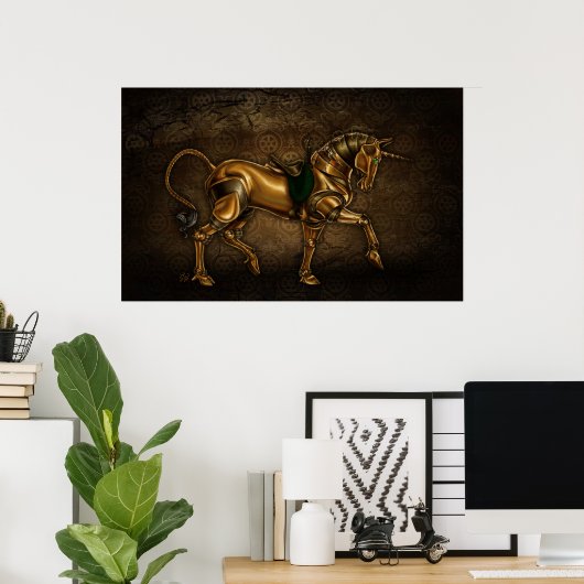 Steampunk Unicorn Damask Poster (Heimbüro)