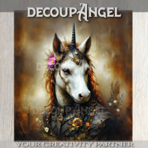 Steampunk Unicorn & Floral Fantasy Decoupage