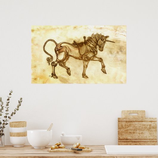 Steampunk Unicorn Sketch Poster (Küche)