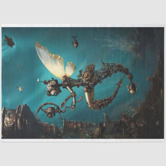 Steampunk Unterwassertaucher Aquamarine Entdeckung Seidenpapier (Vorderseite)