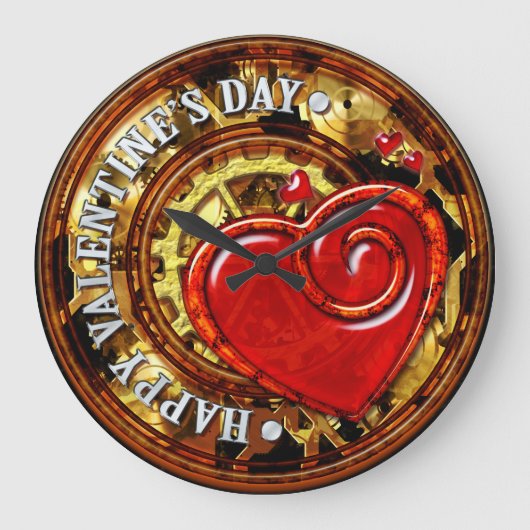 Steampunk-Valentine 1A-Uhr-Optionen Große Wanduhr (Vorderseite)