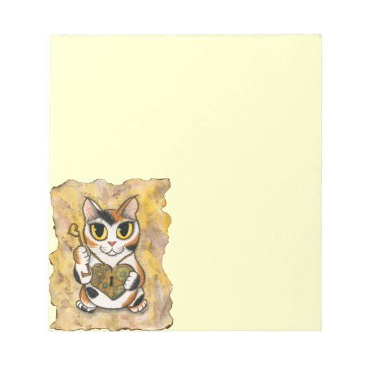 Steampunk Valentine Cat Heart Locket Key Notepad Notizblock (Vorderseite)