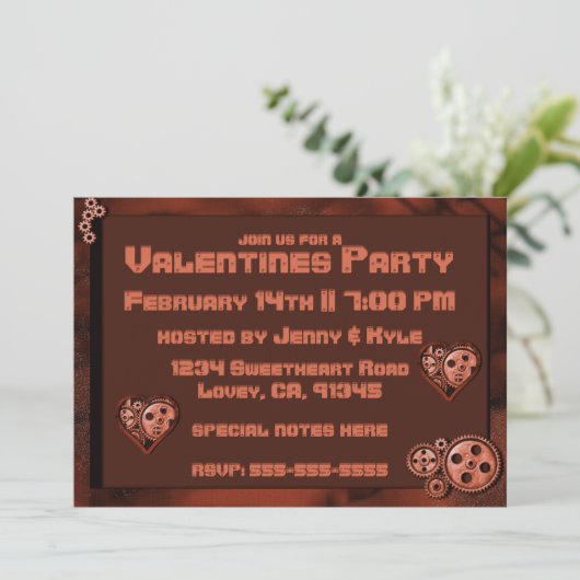 Steampunk Valentines Party Einladung (Stehend Vorderseite)