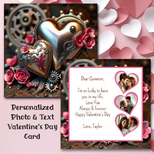 Steampunk Valentinstag   Florale Fotovorlage Karte